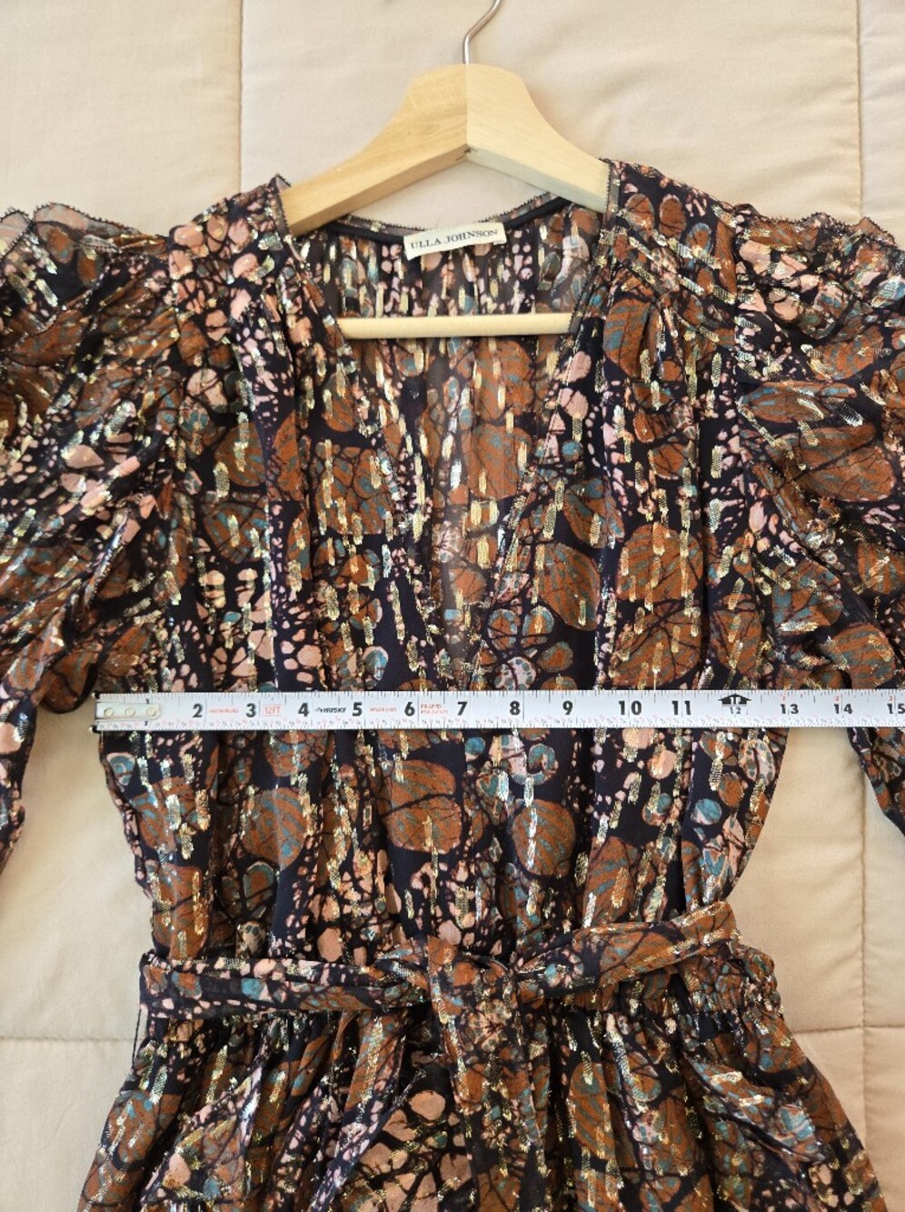 Ulla Johnson Natalia Silk-Blend Ruffled Lurex Mini Dress in Umber, Size 2 - Picture 8 of 9
